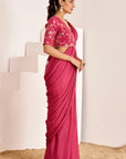 Sequin Embroidered Wrap Blouse with Plain Pre-Draped Saree