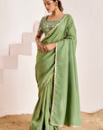 Shimmer Saree with Sequins Scallop Border and Hand Embroidered Blouse