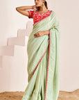 Shimmer Saree with Cutwork Borders and Heavy Hand Embroidered Blouse