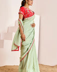 Shimmer Saree with Cutwork Borders and Heavy Hand Embroidered Blouse