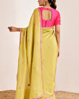 Shimmer Saree with Elephant Motif Pallu and Contrasting Blouse