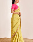 Shimmer Saree with Elephant Motif Pallu and Contrasting Blouse