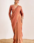 Shimmer Saree with Golden Border and Heavy Hand Embroidered Blouse