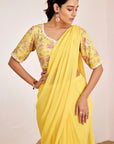 Hand Embroidered Mirror Work Blouse with Plain Pre-Draped Saree