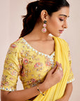 Hand Embroidered Mirror Work Blouse with Plain Pre-Draped Saree