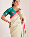 Plain Shimmer Saree with Kodi Pallu and Hand Embroidered Blouse