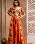 Orange Kaudi Abstract Print Indo Set (Set Of 2)