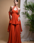 Rust Orange Indo Anarkali Suit Set (Set Of 3)
