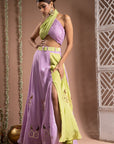 Green Lilac Indo Lehenga With Belt (Set Of 2)