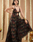 Black Printed Glass Neck Indo Set (Set Of 2)