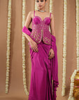 Grape Wine Long Corset Pre - Draped Saree (Set Of 2)