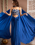 Royal Blue Drape Corset Set (Set Of 3)