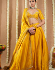 Mustard Yellow Heavy Slub Silk Lehenga Set (Set Of 3)