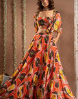 Abstract Print Cape Lehenga Set (Set Of 3)