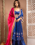 Royal Blue Velvet Anarkali Suit Set (Set Of 4)