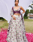 Violet African Floral Lehenga Set (Set Of 3)