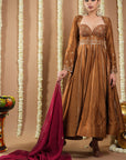 Antique Golden Silk Anarkali Set (Set Of 3)