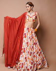Cream Digital Print Lehenga Set (Set Of 3)