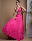 Hot Pink Digital Print Indo Lehenga Set (Set Of 2)