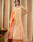 Off White Multicolor Printed Anarkali Set (Set Of 3)