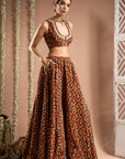 Black Rust Printed Lehenga Set (Set Of 3)