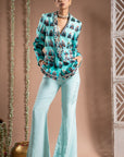 Blue Ombre Printed Coat Pant Set (Set Of 2)