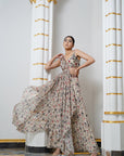 Cream Floral Handkerchief Drape Co-Ord Set (Set Of 2)