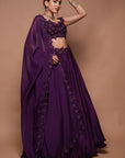 Wine 3-D Lehenga Set (Set Of 3)