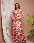 Cream Abstract Off Shoulder Corset Drape Dress