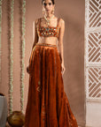 Rust Orange Velvet Indo Lehenga Set