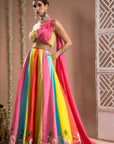 Horse Print One Shoulder Lehenga Set (Set Of 2)