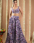 Violet-Lilac Printed Indo Lehenga Set (Set Of 2)
