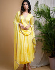 Yellow Chiffon Anarkali Set (Set Of 3)