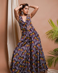 Violet Printed Vest Coat And Palazzo Set (Set Of 2)