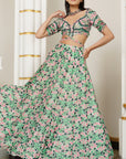 Green Pink Floral Lehenga (Set Of 3)