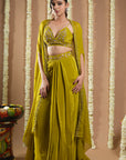 Mehendi Green Shrug Drape Set (Set Of 3)