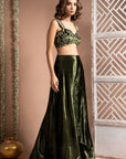 Green Velvet Indo Palazzo Set (Set Of 2)