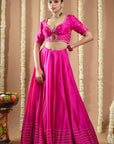 Hot Pink Silk Heavy Lehenga Set (Set Of 3)