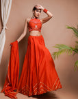 Orange Chanderi Lehenga Set (Set Of 3)