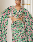 Green Pink Floral Cape Sleeve Indo Set (Set Of 2)