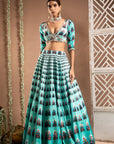 Blue Ombre Digital Print Indo-Lehenga Set (Set Of 2)