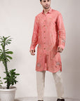 ChikanKari Silk Kurta Set - Orange