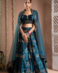 Teal Heavy Velvet Lehenga Set (Set Of 3)