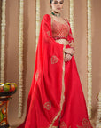 Chilli Red Heavy Silk Lehenga Set (Set Of 3)