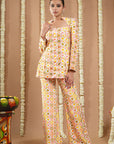 Off White Multicolor Printed Coat & Pant Set (Set Of 2)