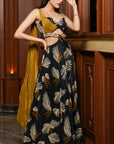 Black Abstract Long Indo Lehenga Dress