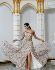 Cream Floral One Shoulder Lehenga Set (Set Of 2)