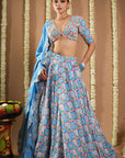 Endless Sky Blue Printed Lehenga Set (Set Of 3)