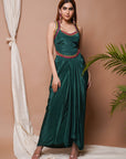 Bottle Green Backless Drape Skirt Set (Set Of 2)