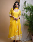 Yellow Bandhani Digital Print Anarkali Set (Set Of 3)